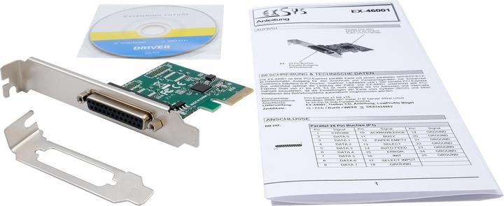 Produktbild Exsys PCIe-Karte 2P Parallel EPP/ECP inkl.LowProfilB?gel,ASIX Chipsatz
