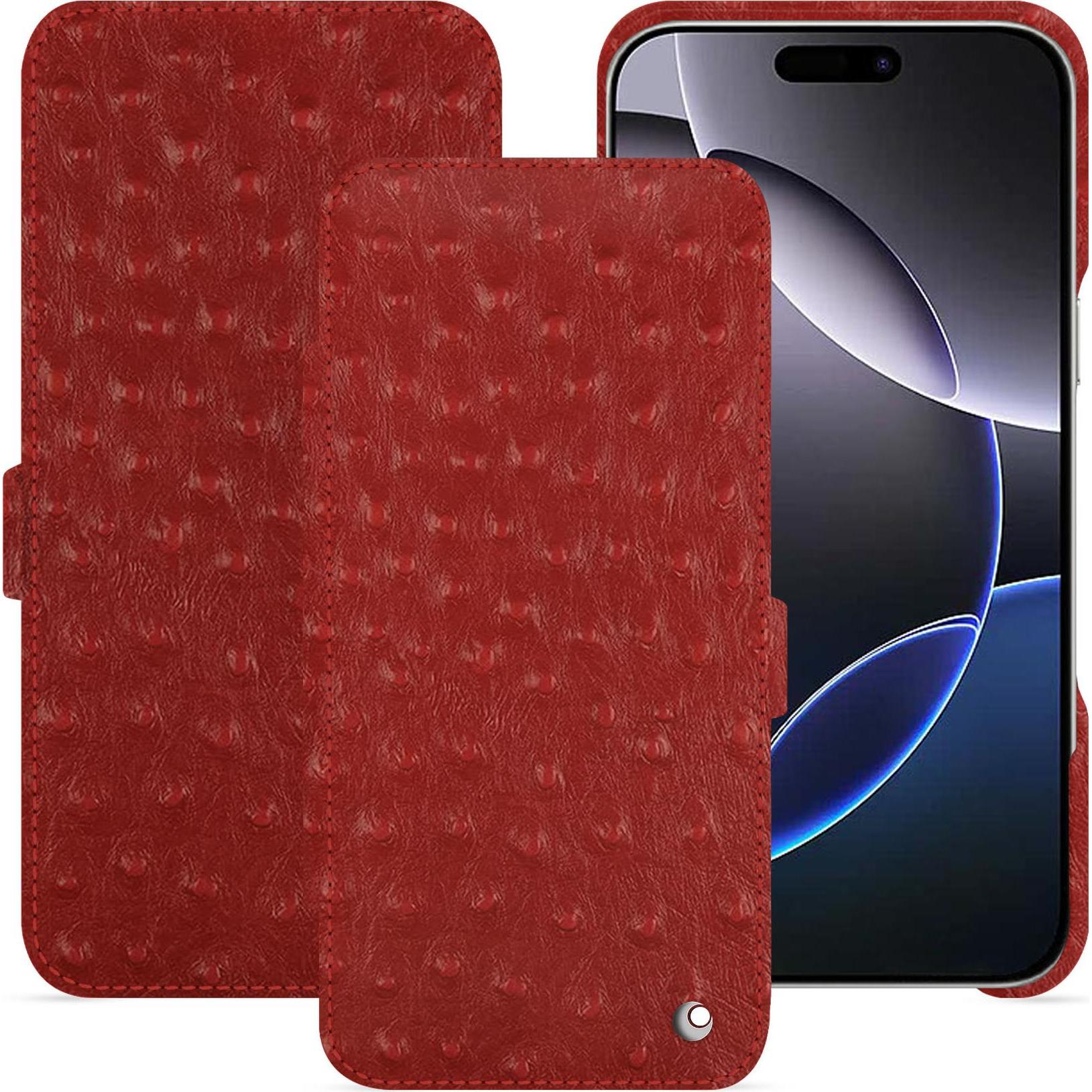 Noreve Lederschutzhülle horizontal (Apple iPhone 16 Pro Max), Smartphone Hülle, Rot