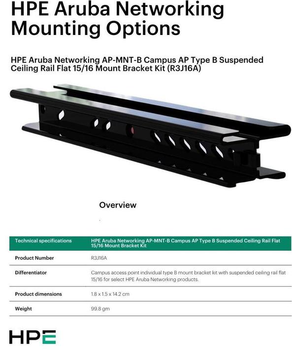 Actual product image HPE E Aruba AP-MNT-A, mount bracket kit, individual, type A, suspended ceiling rail, flat 9/16, Campus