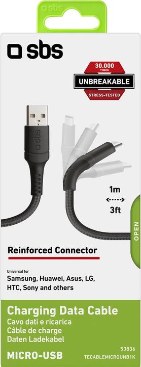 Produktbild SBS Kabel USB 2.0 Micro-USB - Unbreakable Collection (1 m, USB 2.0)