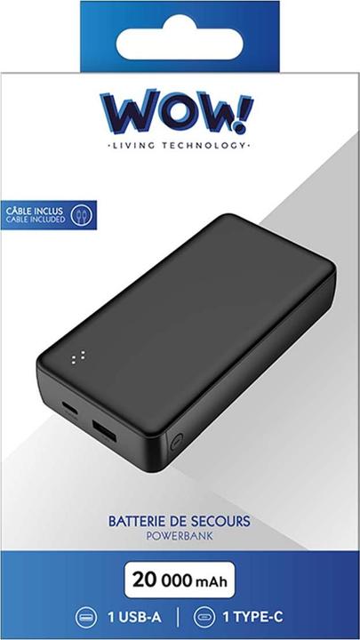 Produktbild WOW Powerbank 20000 mAh USB-A/USB-C kompakt (20000 mAh, 15 W)