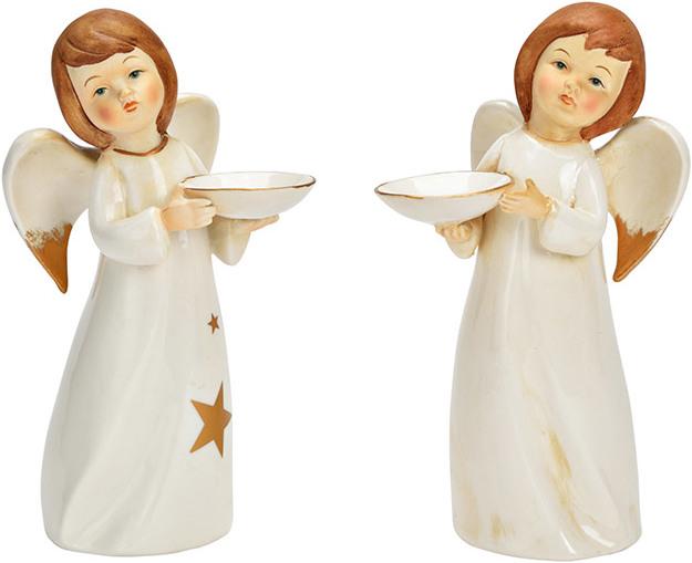 Produktbild G. Wurm Engel aus Porzellan Weiss 2-fach, (B/H/T) 10x20x9cm