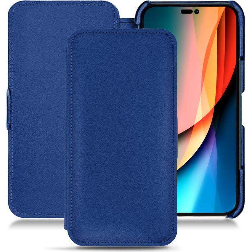 Noreve Lederschutzhülle horizontal (Apple iPhone 14 Pro), Smartphone Hülle, Blau