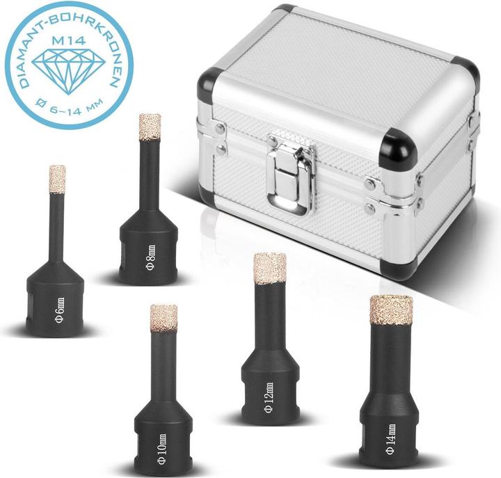 Actual product image Stahlwerk Diamond core bits set of 5 6-14 mm M14 for angle grinders (6, 8, 12, 14 mm, 10 mm)