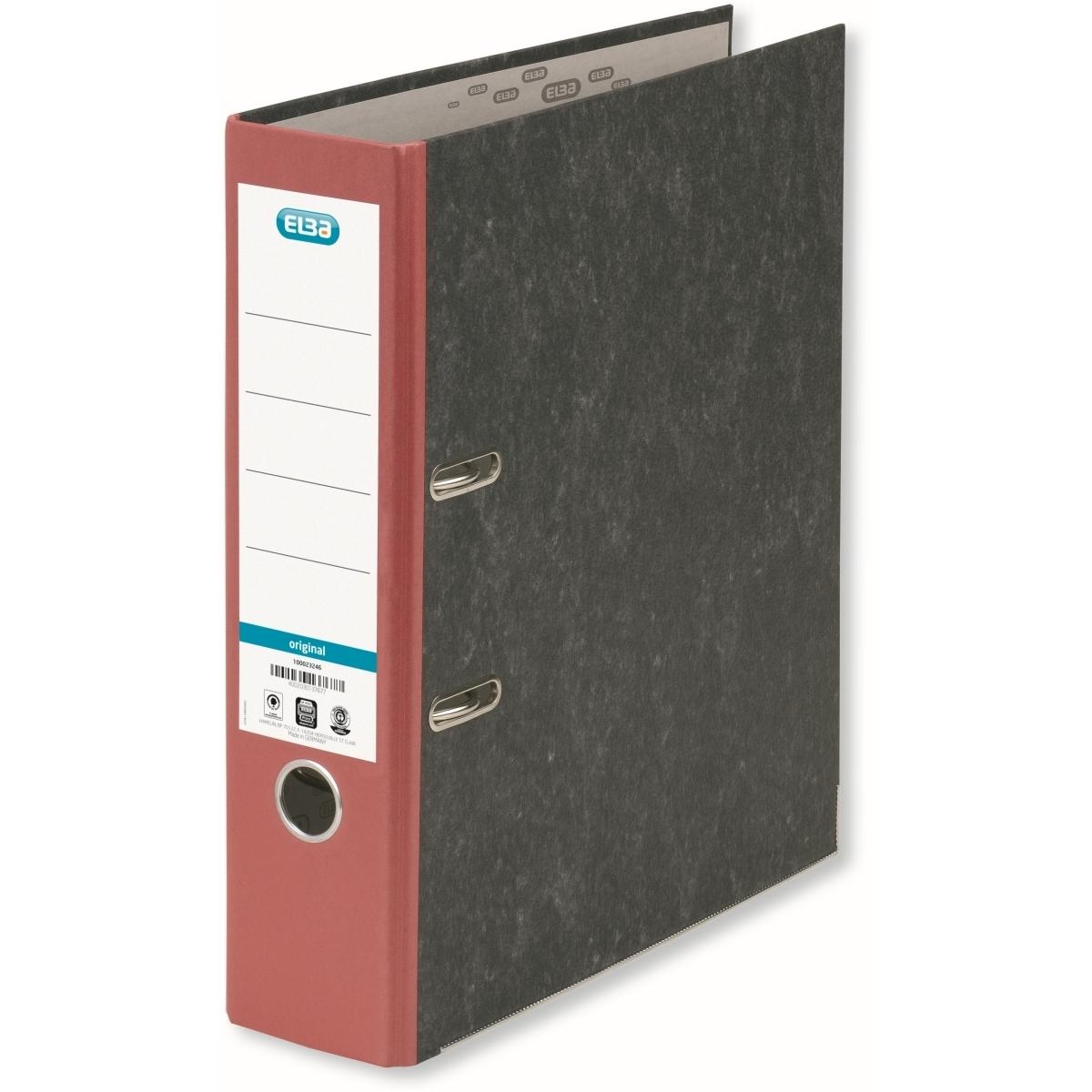 Elba, Ordner, Ordner smart Wolkenmarmor, Rückenbreite: 80 mm, rot DIN A4, Einband aus Wolkenmarmor-Papier, geklebt (A4, ...