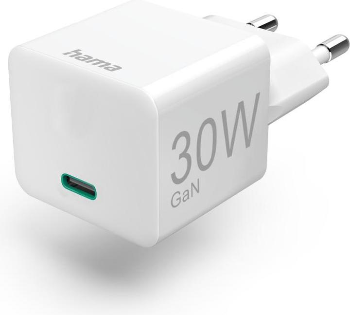 Produktbild Hama Schnellladegerät, USB-C, PD/Qualcomm®/GaN, Mini-Ladegerät, 30 W, Weiss (30 W, 1 Port)