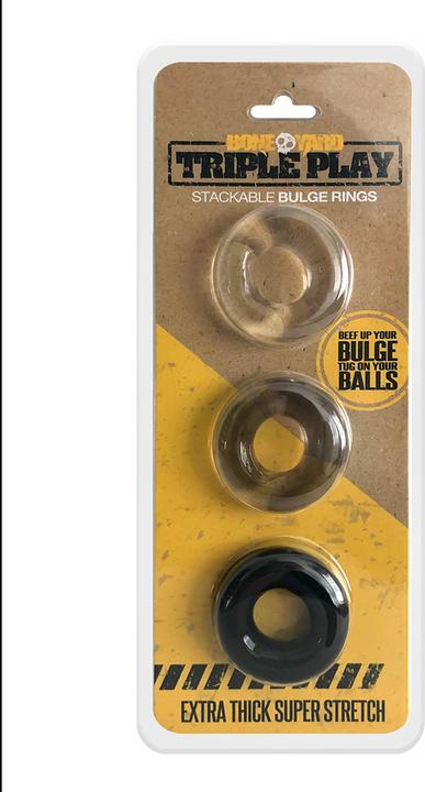 Produktbild Boneyard Triple Play Cock Ring - Gray - Clear (12 cm)