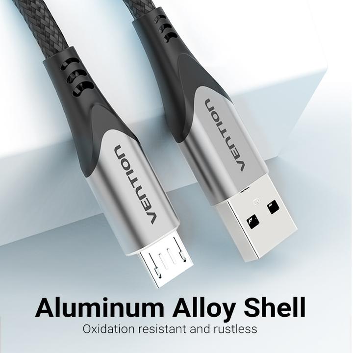 Actual product image Vention USB 2.0 Cable Type-A/ Micro USB Type-B, black/silver - 1m (1 m, USB 2.0, 60 W)