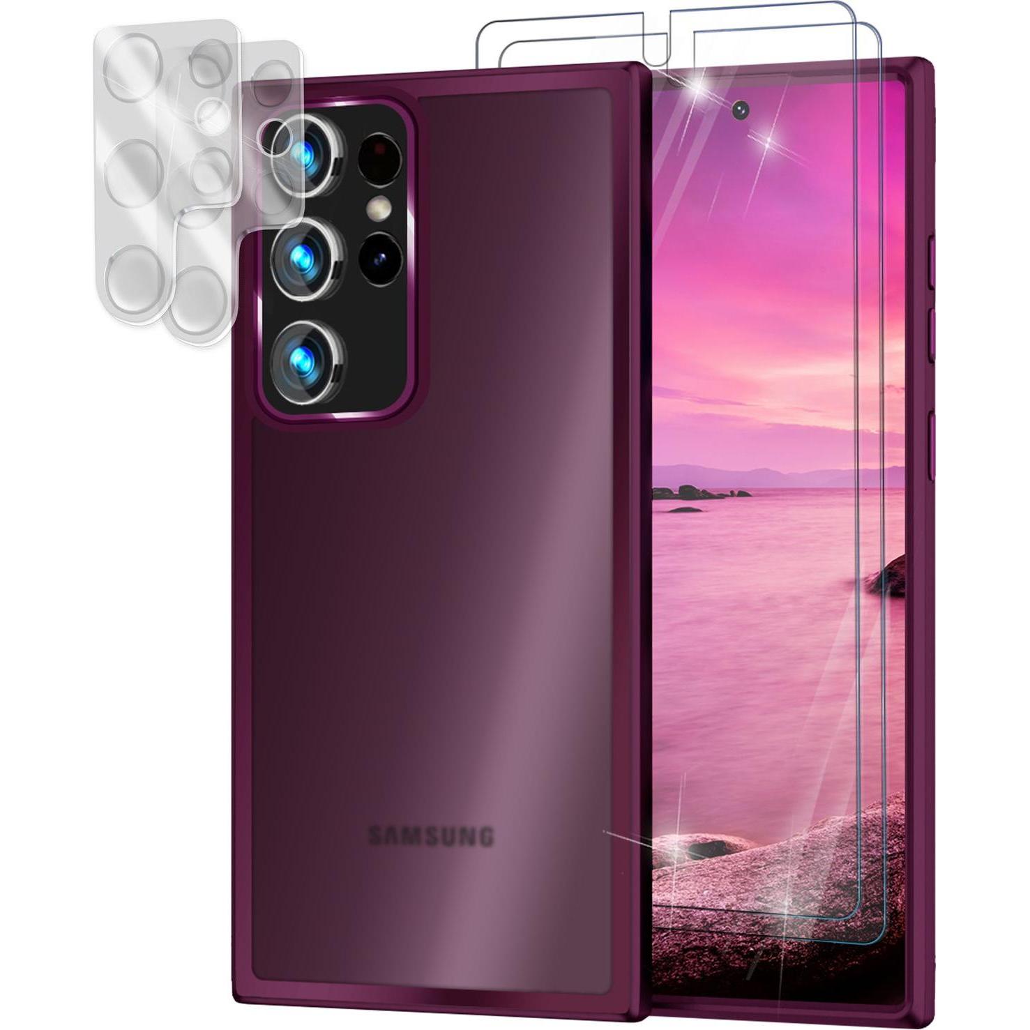 Nalia Hybrid Hülle Semi-Transparent mit 2x Display-Schutzglas & 2x Kamera-Glas (Samsung Galaxy S23 Ultra), Smartphone Hü...