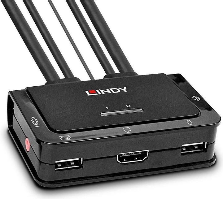 Lindy Interruttore KVM HDMI 2 porte USB 2.0 Compact. HDMI 3D e conforme USB 2.0 Audio e microfono