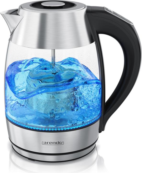 Actual product image Arendo Wasserkocher mit Temperatureinstellung aus Glas & Edelstahl, Teesieb, Teekocher, 1,8 L, 2200 W (1.80 l)