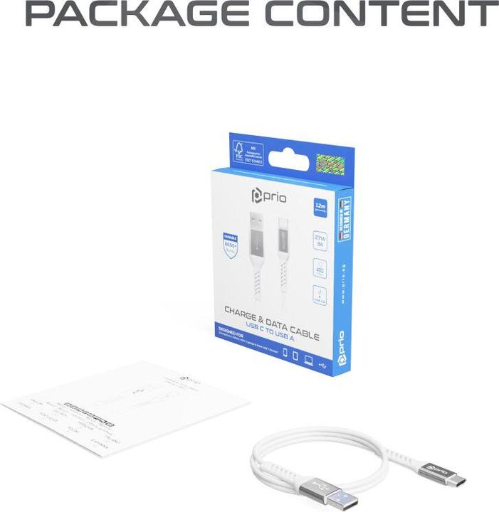 Image du produit prio High-Speed Charge & Sync USB C vers USB A 3A 1,2 m blanc (1.20 m, USB 2.0)