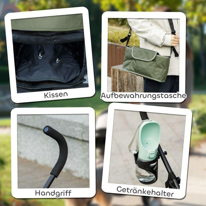 Actual product image Swisshandel24 Hundewagen Hundebuggy klappbar für Hunde & Katzen bis 4 kg Dunkelgrün (Cat, Dog, Foldable, Safety closure, Washable)