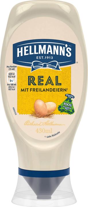 Produktbild Hellmann's Real Mayonnaise Squeezer Flasche, Eier aus Freilandhaltung, Mayo für Burger, Pommes & Sandwich (430 g)
