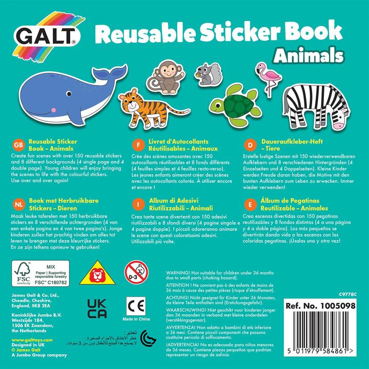 Immagine prodotto GALT Reusable Sticker Book - Animals (31005098) (150 Adesivo)