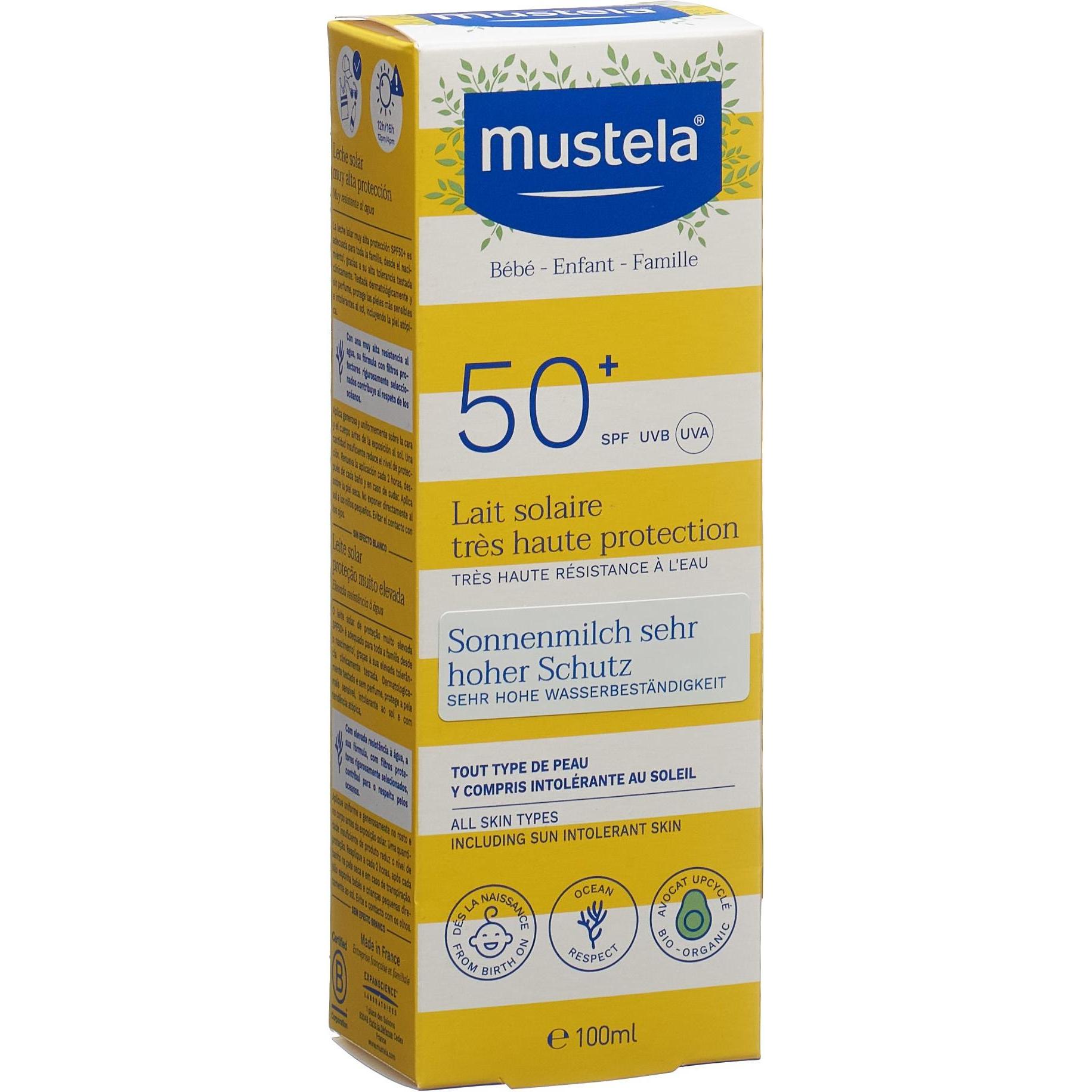 Mustela, Sonnencreme, Sonnenmilch (Sonnenmilch, SPF 50+, 100 ml, 126 g)