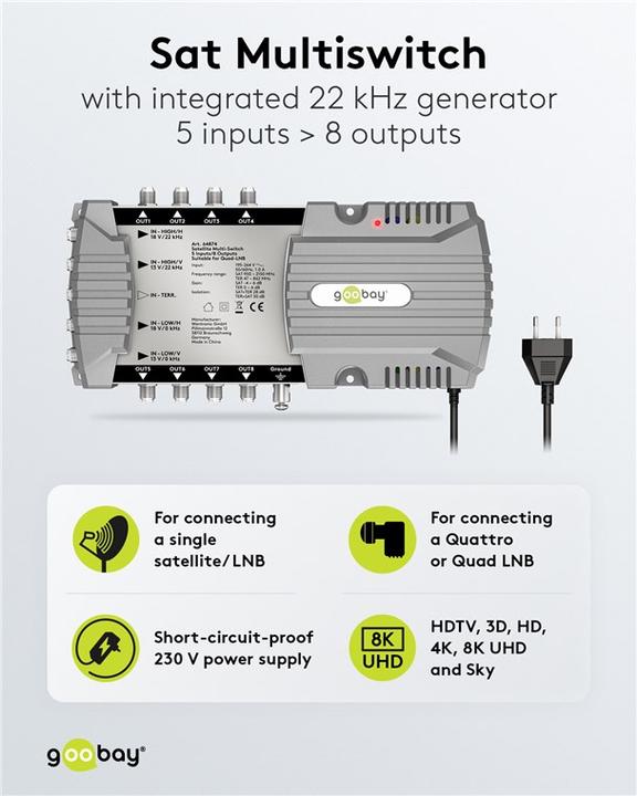 Actual product image Goobay Satellite multi-switch 5 inputs/8 outputs (Multi switch)
