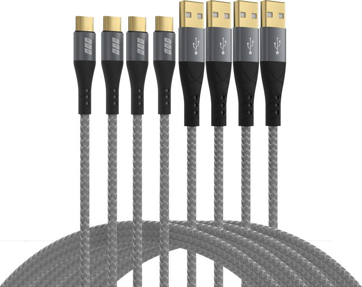 Produktbild EFB Elektronik EFB USB-A to USB-C cable set 60W QC 3A 0.5m+1m+2m+3m gray gold contacts textile jacket (0.50 m, USB 2.0, 60 W)