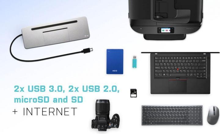 Actual product image i-tec USB-C Metal 4K 3xDisplay DS 1xHDMI1xVGA1xDP 1xSD+1xmicroSD CR 1xGLAN 1x3.5mmAudio 2xUSB 3.0 2x (USB-C, 9 ports)