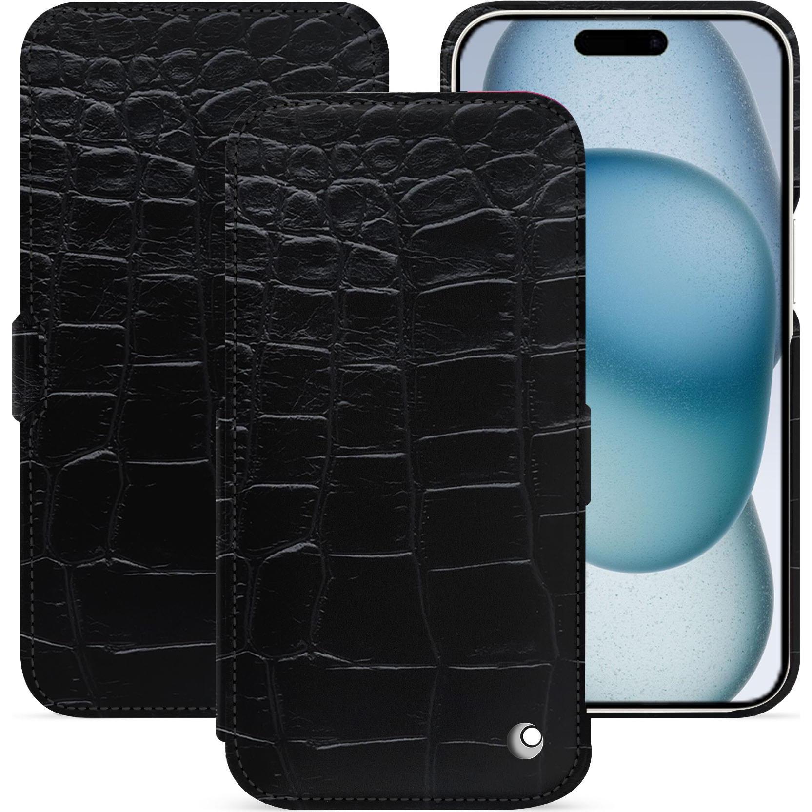 Noreve Lederschutzhülle horizontal (Apple iPhone 15), Smartphone Hülle, Schwarz