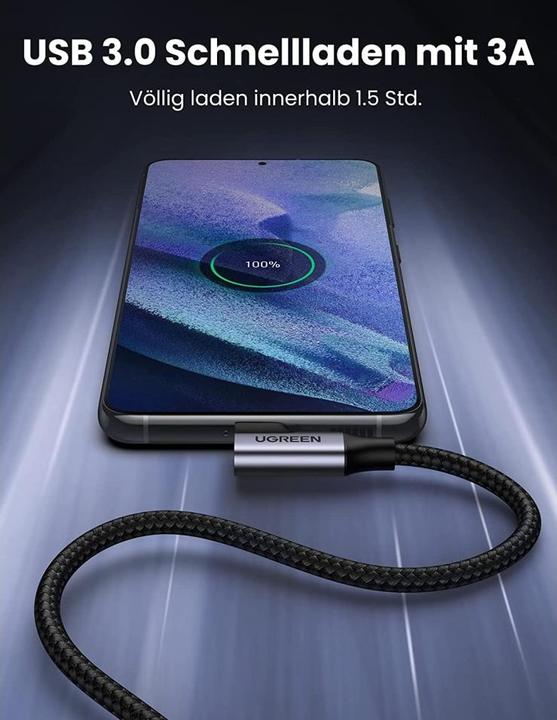 Image du produit Ugreen Angle cable USB to USB-C US385, 3A, 1m (black) (1 m, USB 3.1, 15 W)