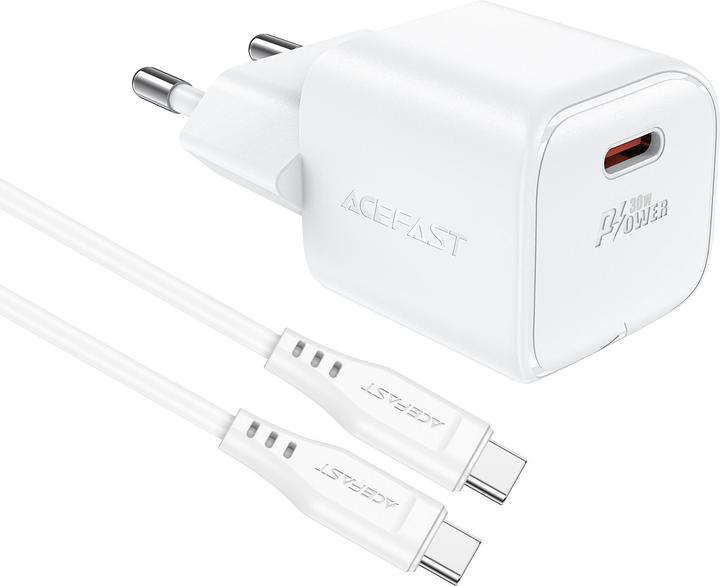 Actual product image Acefast A77 Mini PD 30W GaN wall charger + USB-C cable - white (30 W)