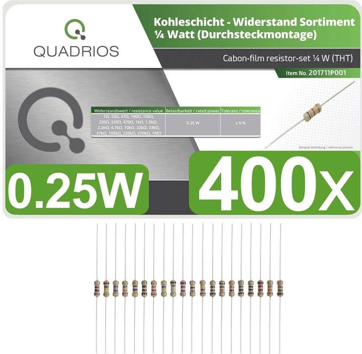 Actual product image Quadrios 201711P001 Carbon film resistor assortment axial leaded 0.25 W 5 % 400 pc.
