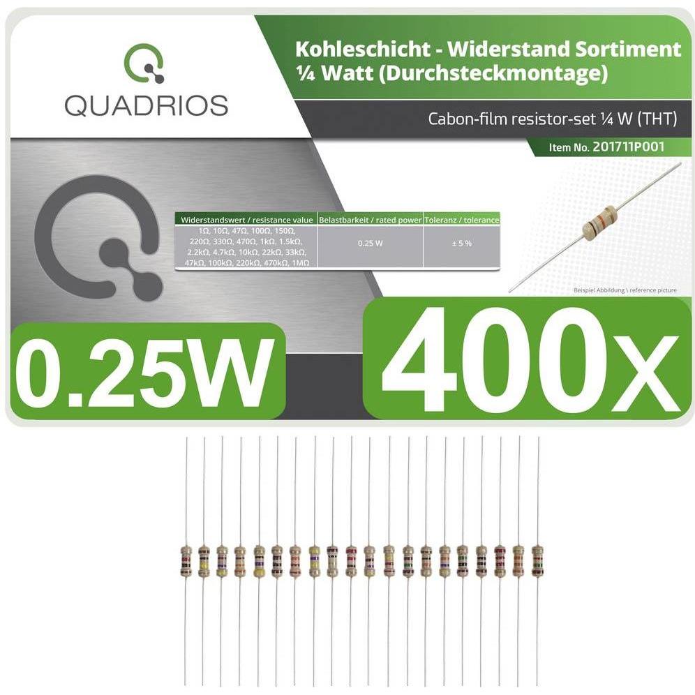 Quadrios 201711P001 Kohleschicht-Widerstand Sortiment axial bedrahtet 0.25 W 5 % 400 St., Widerstand