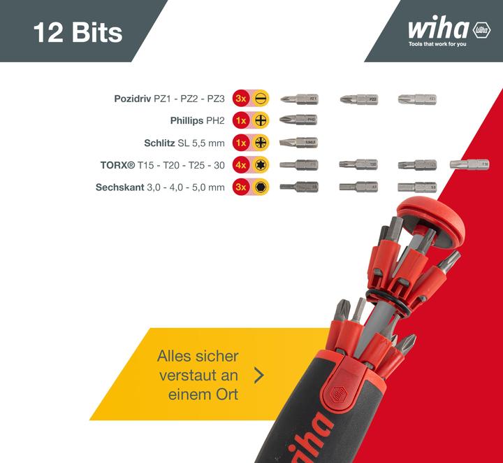 Produktbild Wiha LiftUp 25 (Aussensechskant, Innensechskant, Phillipps-Kreuzschlitz (PH), Pin-torx, Pozidriv-Kreuzschlitz (PZ), Schlitz)