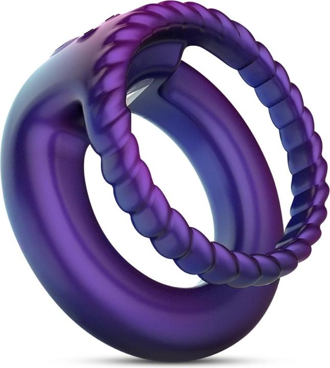 Actual product image Hueman - Jupiter Vibrating Cock and Ball Ring - Purple
