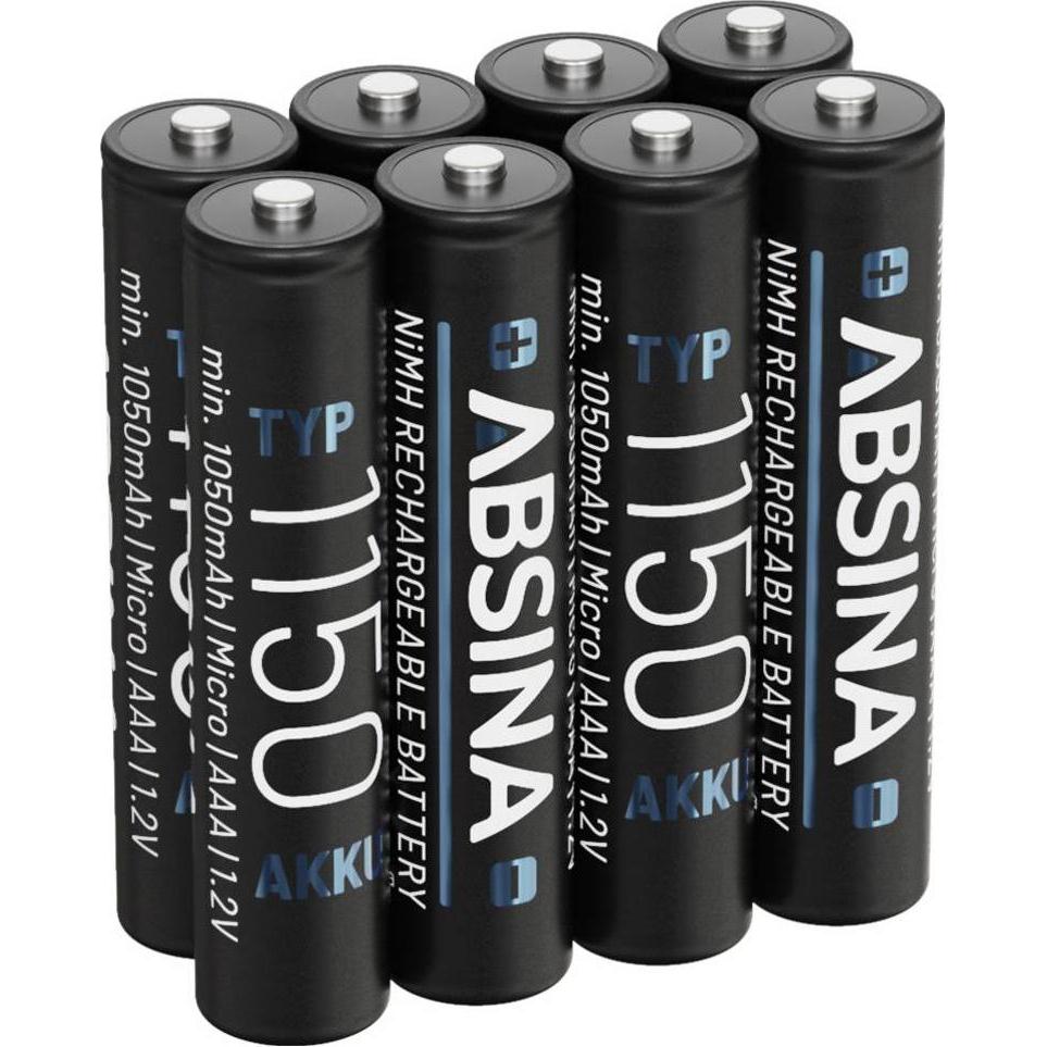 Absina Micro (AAA)-Akku NiMH 1.2 V 8 St. (8 pz., AAA / LR03 / Micro / R03 / AM4 / MN2400 / KR03), Batterie + pile