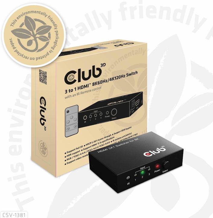 Club 3D Club3D HDMI Switchbox 3 Eingänge -> 1 Ausgang 8K60Hz UHD retail
