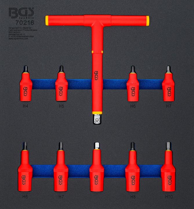 BGS Werkstattwageneinlage 2/3: VDE-Bit-Einsatz-Satz | Antrieb Innenvierkant 10 mm (3/8") / 12,5 mm (1/2