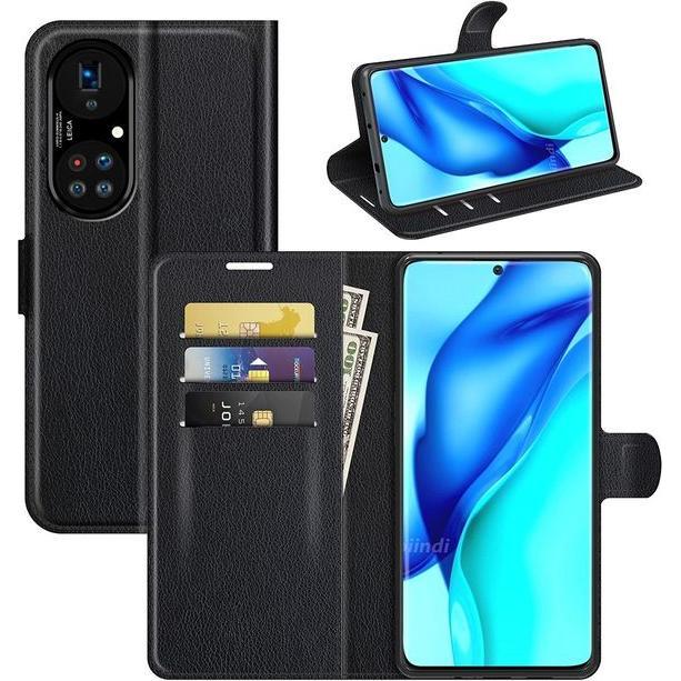 MU Classic Litchi Leder Bookcover Series (Huawei P50 Pro), Smartphone Hülle, Schwarz