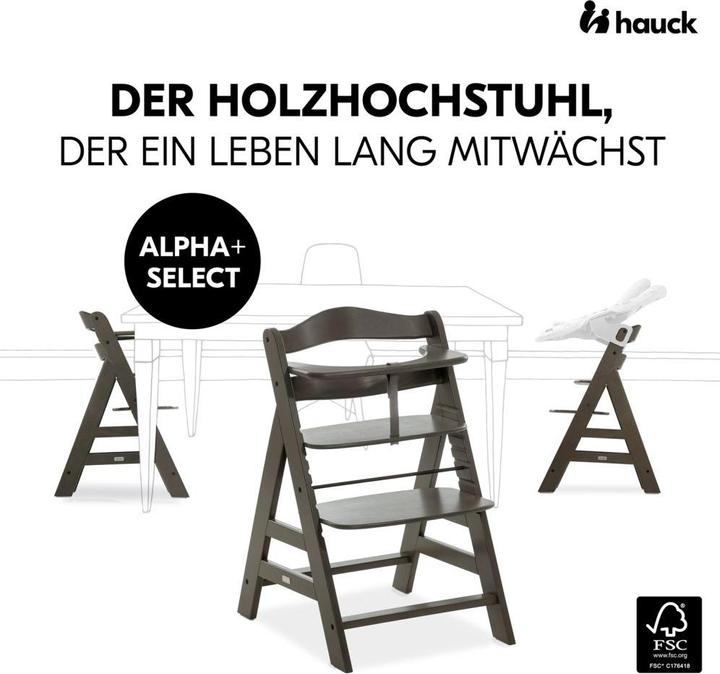 Produktbild Hauck Hochstühle Hochstuhl Alpha Plus Select Charcoal - im Sparset (Hochstuhl Sitzerhöhung)