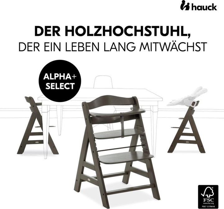 Actual product image Hauck Highchairs Highchair Alpha Plus Select Charcoal - in economy set (High chair booster seat)