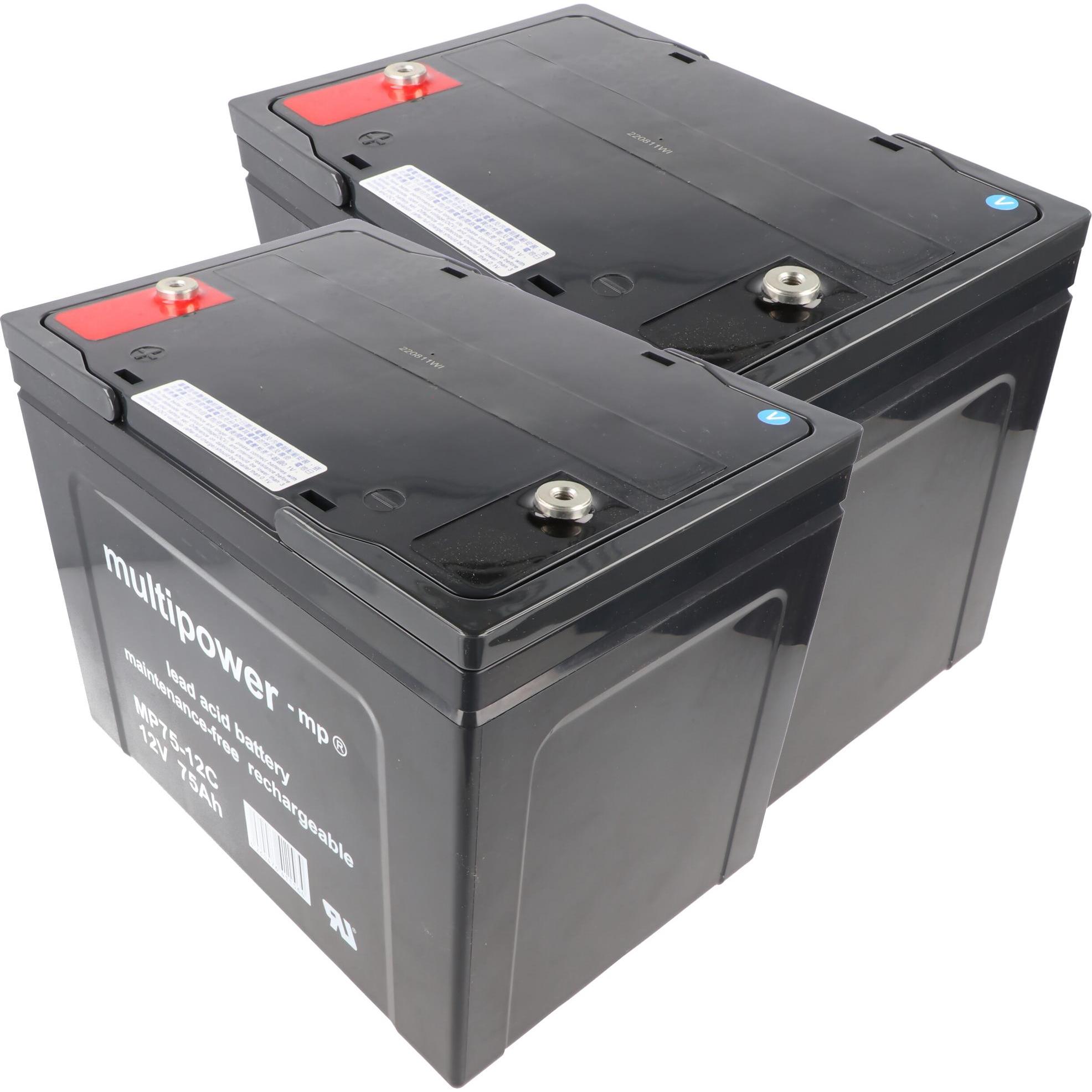 Multipower, Fahrzeugbatterie, 2 Stück PB Blei Akku passend für Seniorenmobil Elektromobil AS E 450 F, 12V 75Ah Blei AGM ...