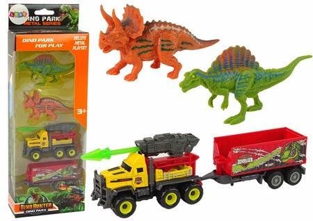 Triton Set bestehend aus 2 Dinosauriern + einem Auto mit Rakete und einem Anhänger