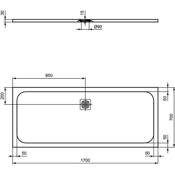 Thumbnail - Ideal Standard, Duschwanne, Ultra Flat S Rechteck-Brausewanne 1700x700mm, Ablauf mittig, K8281