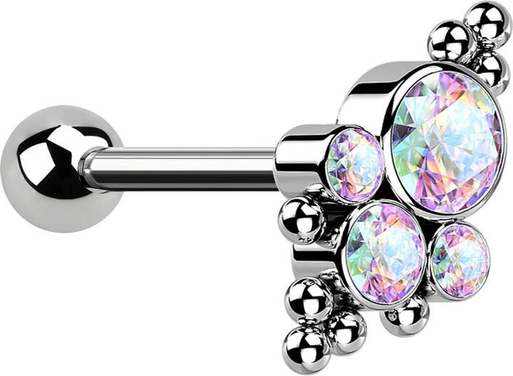 Produktbild Star Piercing Micro Barbell Innengewinde silber mit Kugel und Kugeln vier Kristalle multicolor (Titan, ohne Messing)