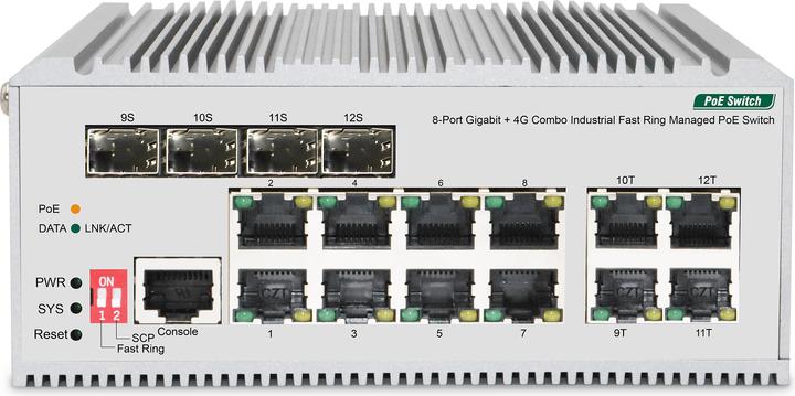 Produktbild Digitus 8 Port Gigabit Ethernet Netzwerk PoE Switch, Industrial, L2 managed, 4 SFP Uplink