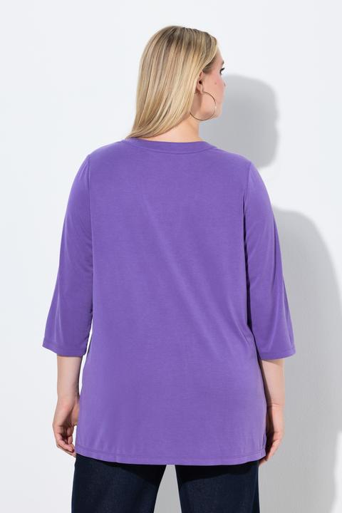 Actual product image Ulla Popken Split Neck 3/4 Sleeve Modal Blend Tee (62)