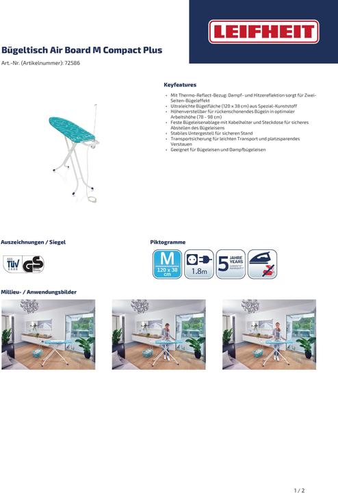 Actual product image Leifheit AirBoard M Compact Plus' ironing board (120 x 38 cm)