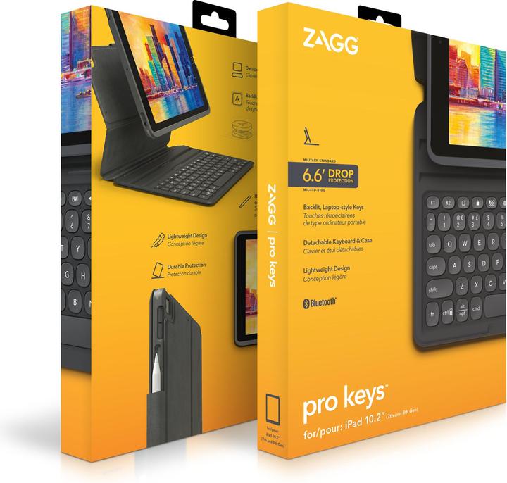 Produktbild Zagg Pro Keys, Deutsch, Apple, iPad, Schwarz, Grau, 25,9 cm (10.2 Zoll), Kabellos (DE, iPad)
