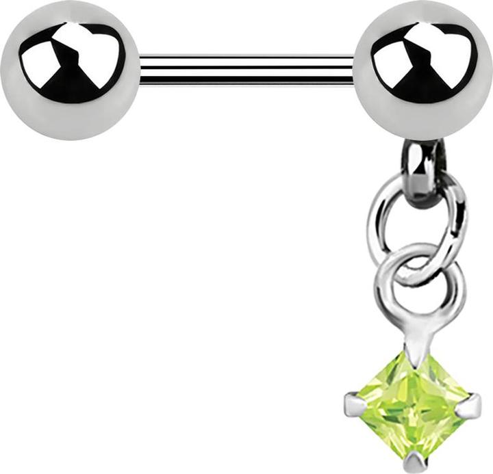 Produktbild Star Piercing Micro Barbell silber mit Kugel und Anhänger Quadrat Kristall hellgrün (ohne Messing, Chirurgenstahl 316L)