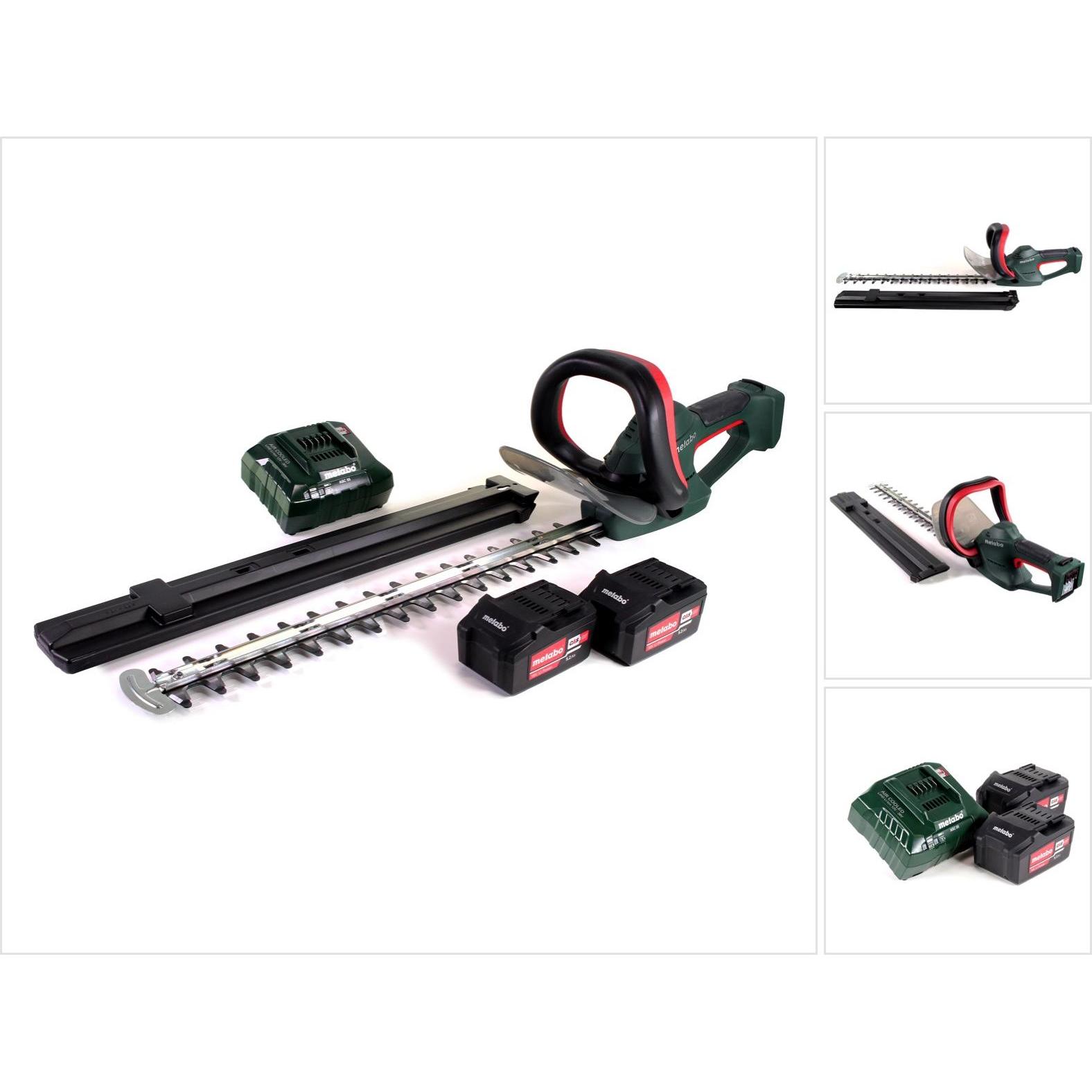 Metabo, Heckenschere, AHS 18-55 V Akku Heckenschere 18V 53cm + 2x Akku 5,2Ah + Ladegerät (Akkuheckenschere)