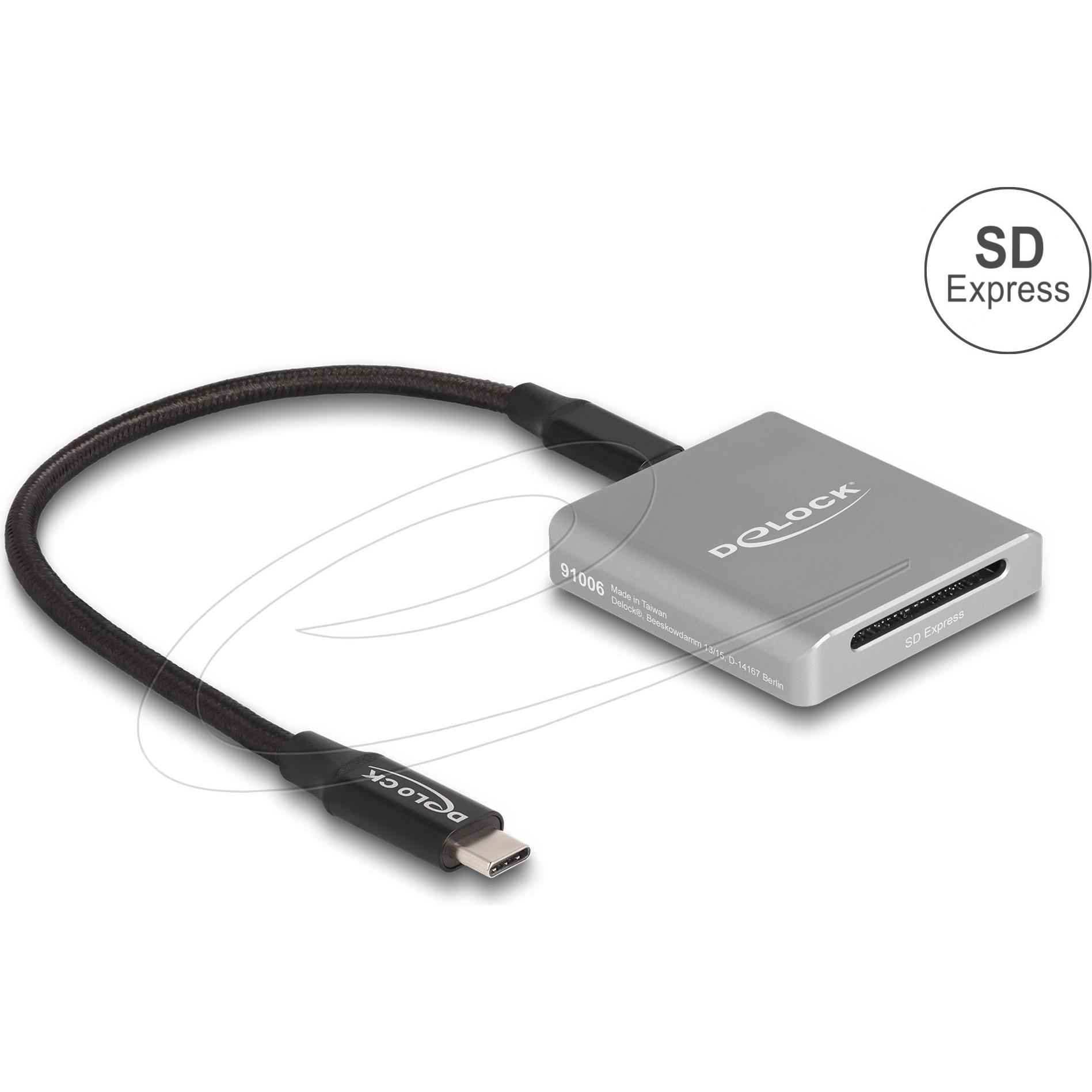 Delock Lettore di schede esterno USB-C per schede di memoria SD Express (USB 3.2 Gen 2), Lettore di schede di memoria, Grigio