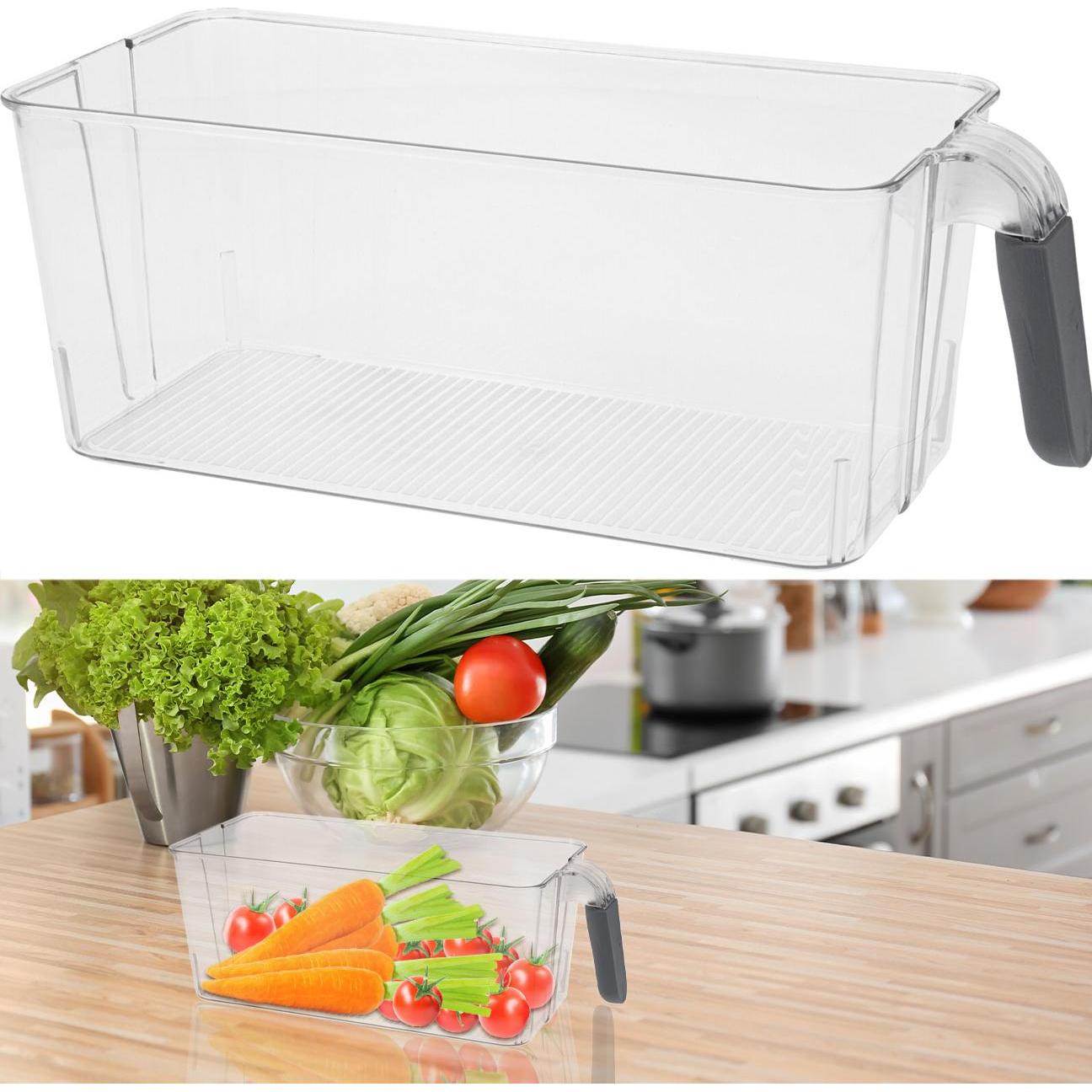 Thumbnail - Storage Solutions Kühlschrank Aufbewahrungsbox mit Griff. 30 x 13 x 11 cm, Küchen Organizer, Transparent, Grau