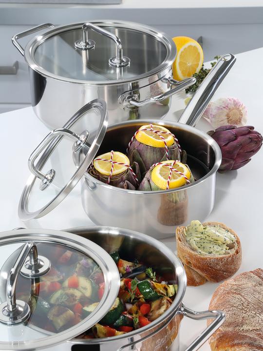 Produktbild Spring Brigade Basic Topf-Set 5-teilig mit Glasdeckeln (16 cm, Pfannenset + Topfset, Aluminium, Edelstahl)