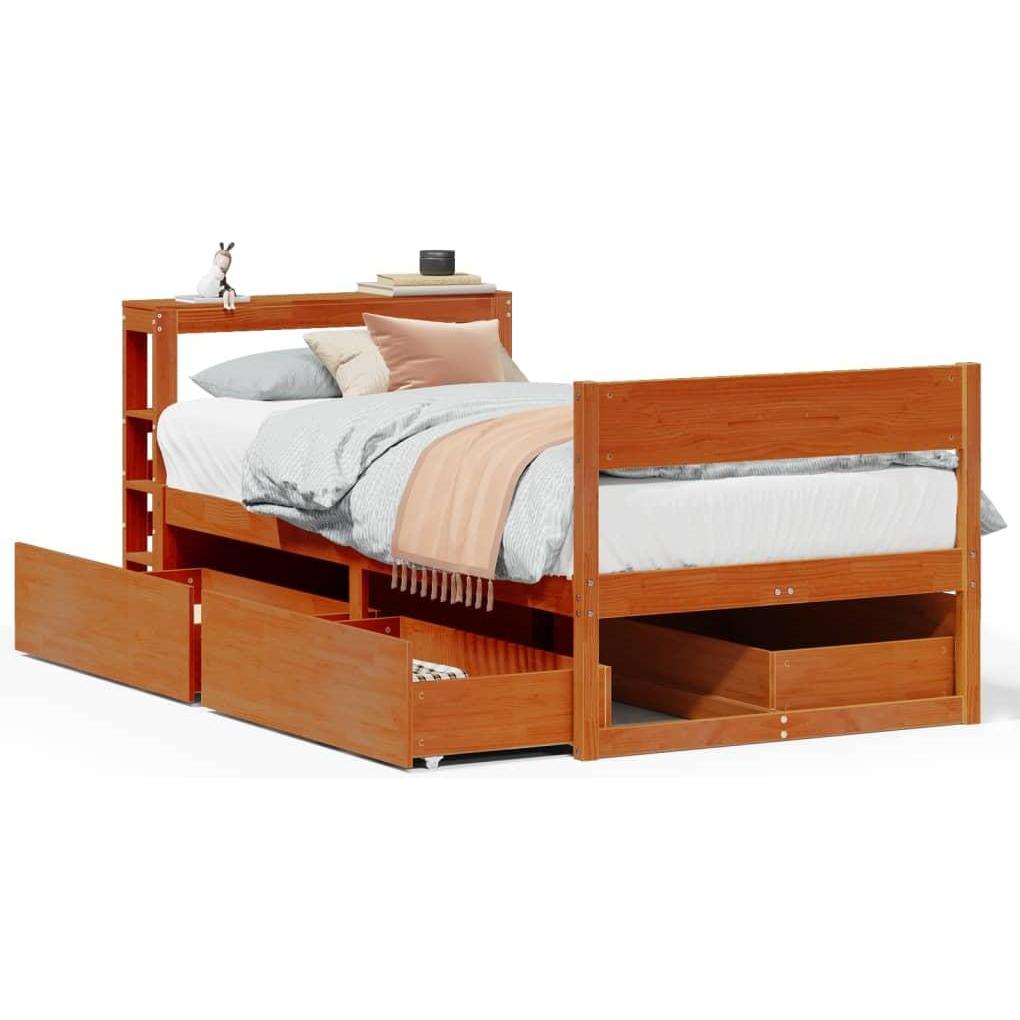 VidaXL, Bett, Massivholzbett Holzbett Bett Einzelbett Bettgestell Wachsbraun 75x190cm (75 x 190 cm)